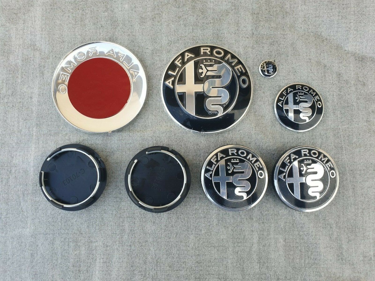 Kit Stemmi Alfa Romeo Neri - Set Di 7 Pezzi Per Modelli Giulietta, Mito, 147, 156, 159, Logo Cromato Su Sfondo Nero - Foto 8