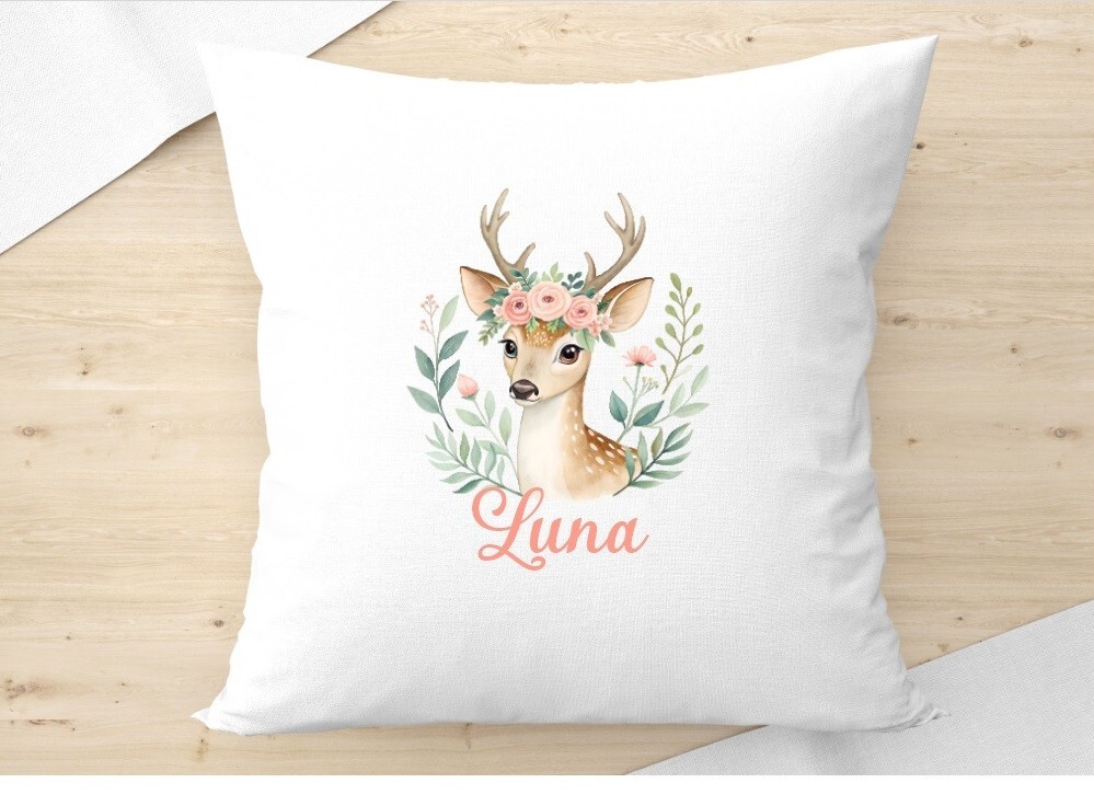 Coussin biche personnalisé blanc | Le cadeau de naissance idéal 40x40 cm