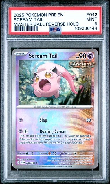 PSA 9 Scream Tail 042/131 Master Ball Prismatic Evolutions Pokemon