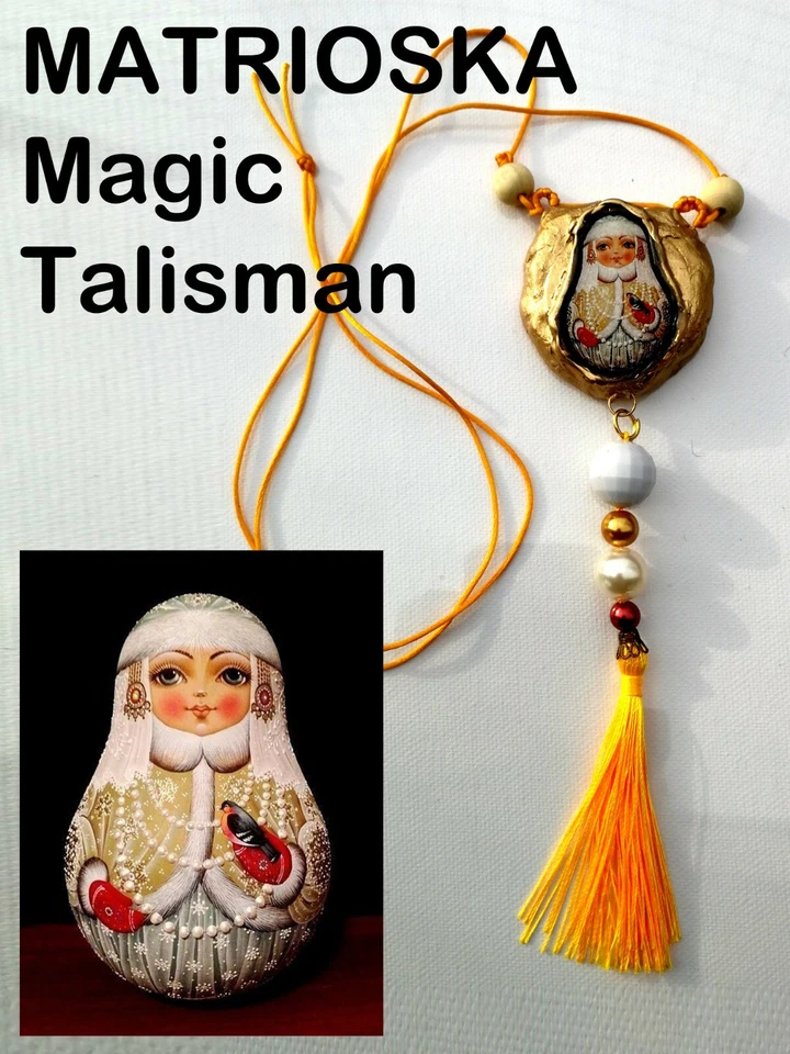 Joyería para niños collar amuleto de la suerte muñeca rusa roble matrioska étnico 4 Foto 2 de 4