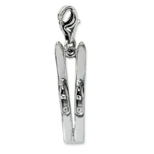 Skis Charm .925 Sterling Silver Antiqued Finish Click On Amore La Vita