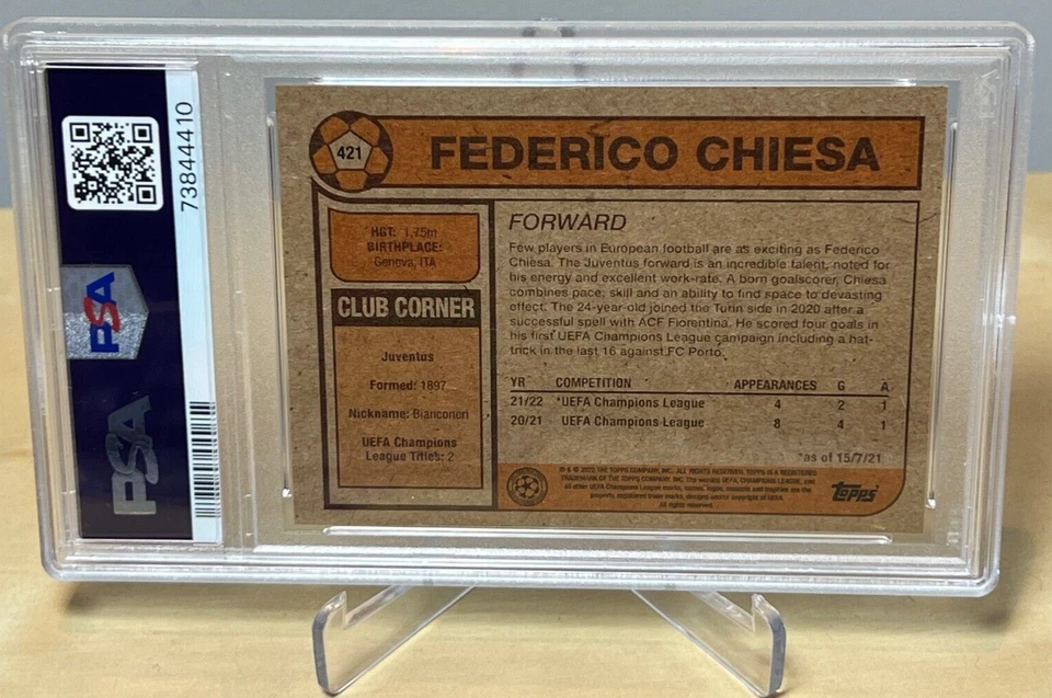 FEDERICO CHIESA 2022 TOPPS LIVING UCL SOCCER CARD #421 JUVENTUS ITALY PSA - Image 2 of 3