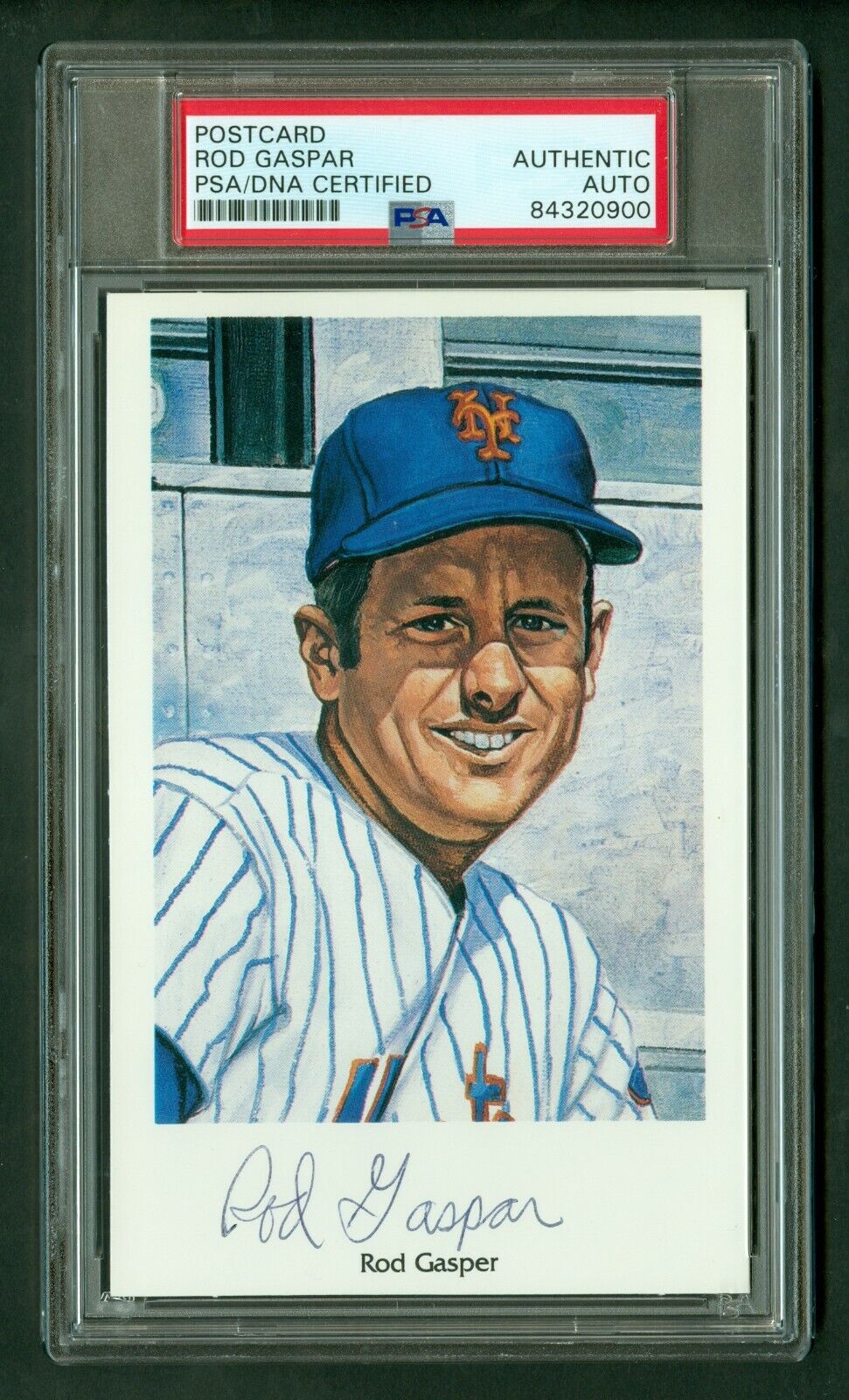 Rod Gaspar 1969 Miracle Mets Postcard Ron Lewis Art PSA /DNA Authentic