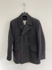 Ted Baker Pea Coat Grey Check Double Breasted Smart Formal Wool Size 4 / LARGE