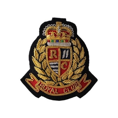 Royal Club Hand Embroidered Bullion Wire Blazer Badge, Golden Crest With Crown