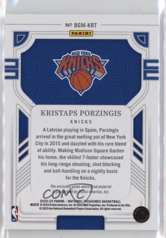 2022-23 Panini National Treasures Biography Materials /99 Kristaps Porzingis - Image 2 of 2