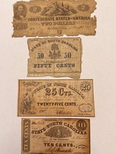 Lot of 4 Confederate States of America Bills 10c, 25c, 50c, $2