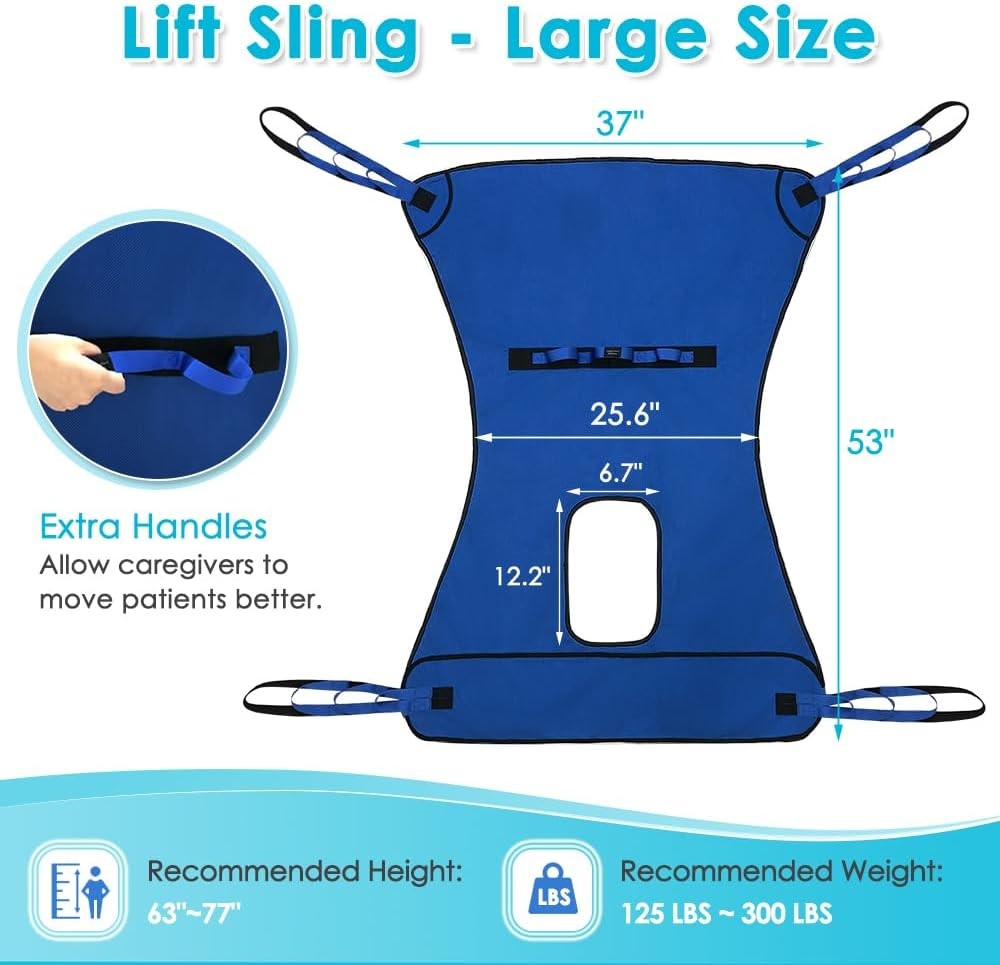 Patient Lift Aid Sling for Shower with Head Pillow Toileting Transfer and Bed Po