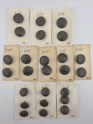 Lot of 11 Vintage Cards of Brown Snakeskin Buttons- Lorel