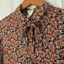 Guy Laroche Diffusion Paris Floral Print Viscose Button Up Bow Neck Size 10/11