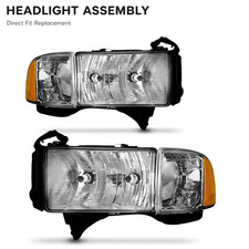 2pcs Headlights Assembly For 1999 2000 2001 Dodge Ram 1500 Sport Chrome Halogen 2pcs Headlights Assembly For 1999 2000 2001 Dodge Ram 1500 Sport Chrome Halogen