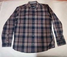 VAN HEUSEN Originals Men's Slim Fit Navy Maroon Plaid Dress Shirt XL 17-17 1/2