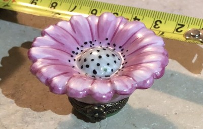  SIGNED Collectible Limoges France Porcelain Peint Main PINK FLOWER Trinket Box