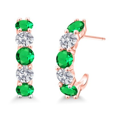 2.88 Ct Nano Emerald G/H Lab Grown Diamond 18K Rose Gold Plated Silver Earrings