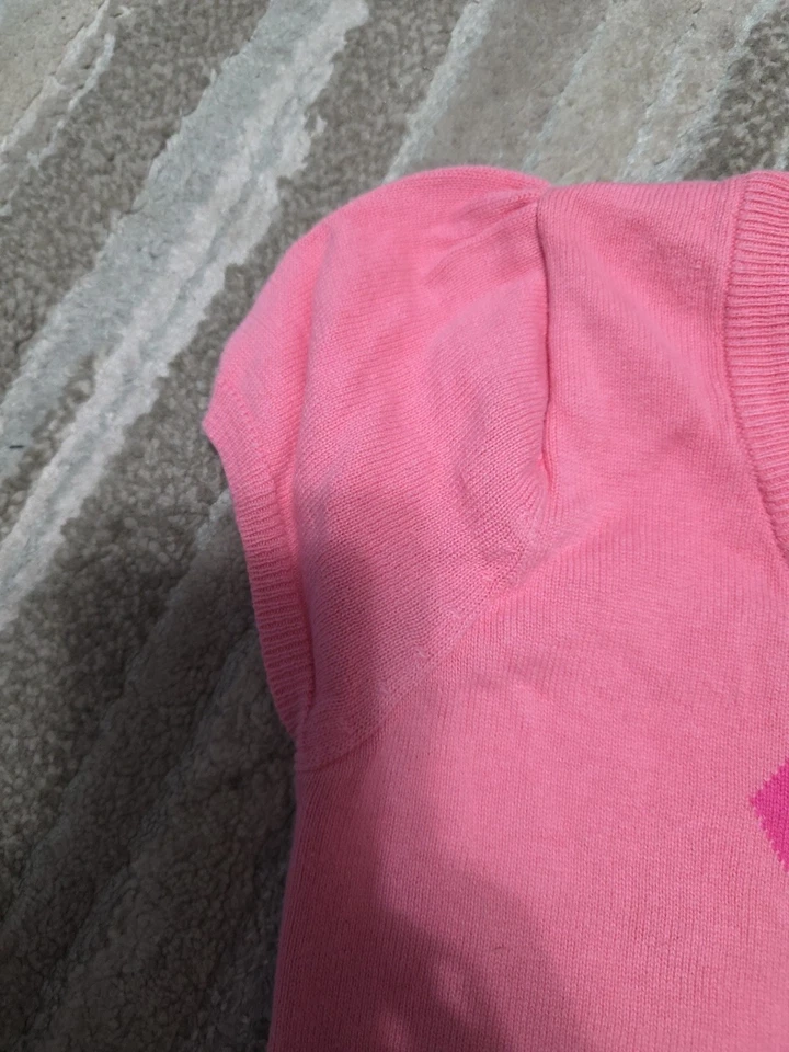 Girls Sz 10/12 Argyle Type s/s Sweater With Lace NICE!! - Image 4 of 4