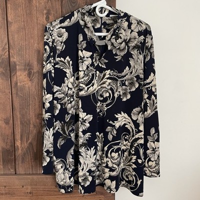 Susan Graver Paisley Tunic Size 1X Plus Women Floral Long Sleeves Button Up