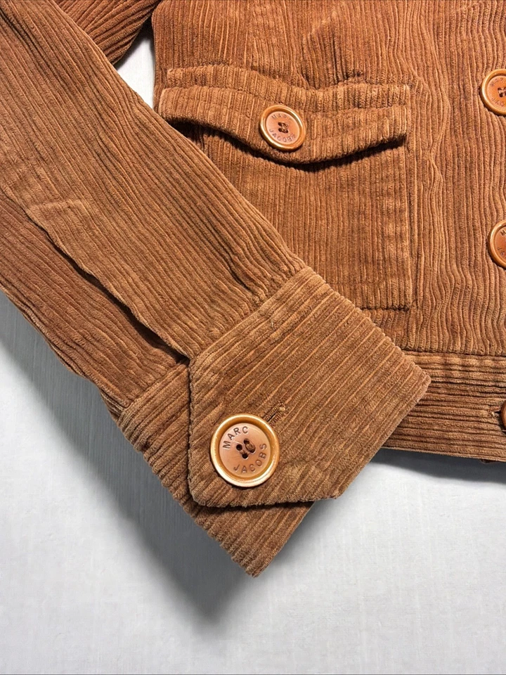 复古 Marc Jacobs Y2K 棕色橙色灯芯绒西装外套 M 设计师时尚秋季 — 第 2/4 张图片