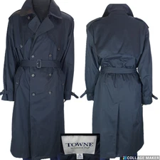 TOWNE by LONDON FOG~MINT!!~BLACK MENS 46L DBL BRST'D TRENCH COAT ZIP OUT LINER