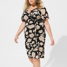 TORRID Black Floral At The Knee Mesh Surplice Ruffle Slit Dress NWT | Size 2X