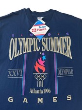 Vintage 1996 Olympics T Shirt Men  s Large Atlanta Deadstock Navy Blue 90  s USA