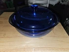 Vintage Cobalt Blue Pyrex 2 Quart Round Glass Dish & Lid #024-S