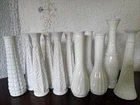 11 Milk Glass Bud Vases 9” Vintage, Includes 2 Hoosier, 1 E. O. Brody Co