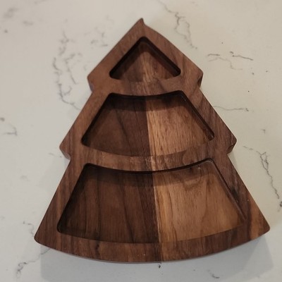 Wood Christmas Tree Shaped Serving Tray with Three Compartments for Christmas