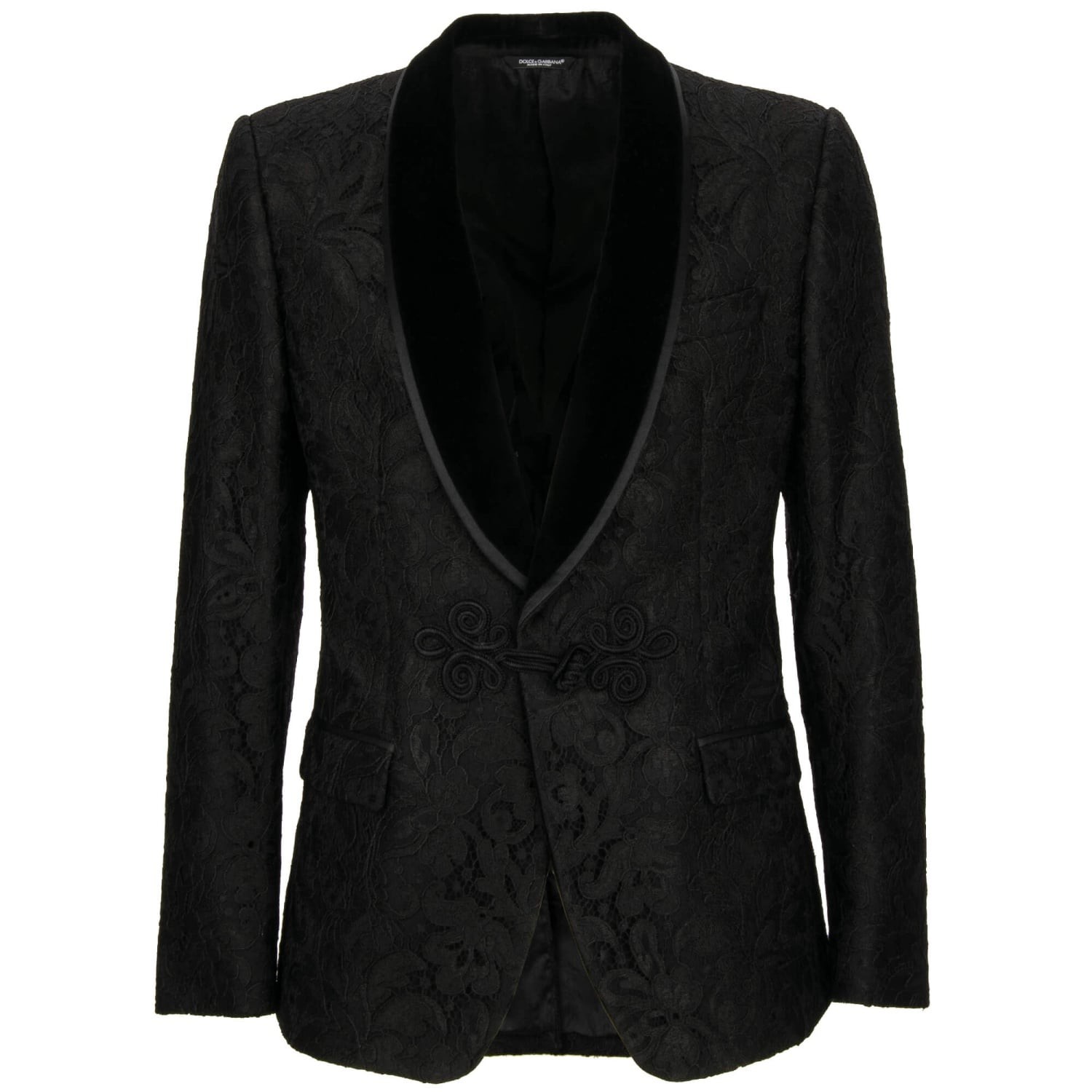 DOLCE & GABBANA Barock Spitze Samt Tuxedo Blazer Jacke Schwarz 48 US 38 M