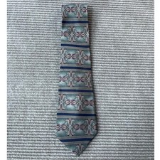 Louis Feraud Mens Tie Sage Green Navy Burgundy Geometric Italian Silk USA Made