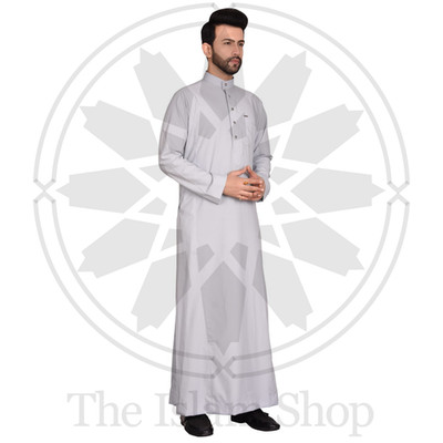 Al Abyadh Premium Herren Emirati Thobe - Elegant Hellgrau Islamisch Jubba 52M
