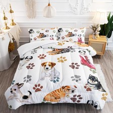 Kawaii Cartoon All Kinds of Dogs Animal Themed Comforter 3Pcs Twin Colorful P...