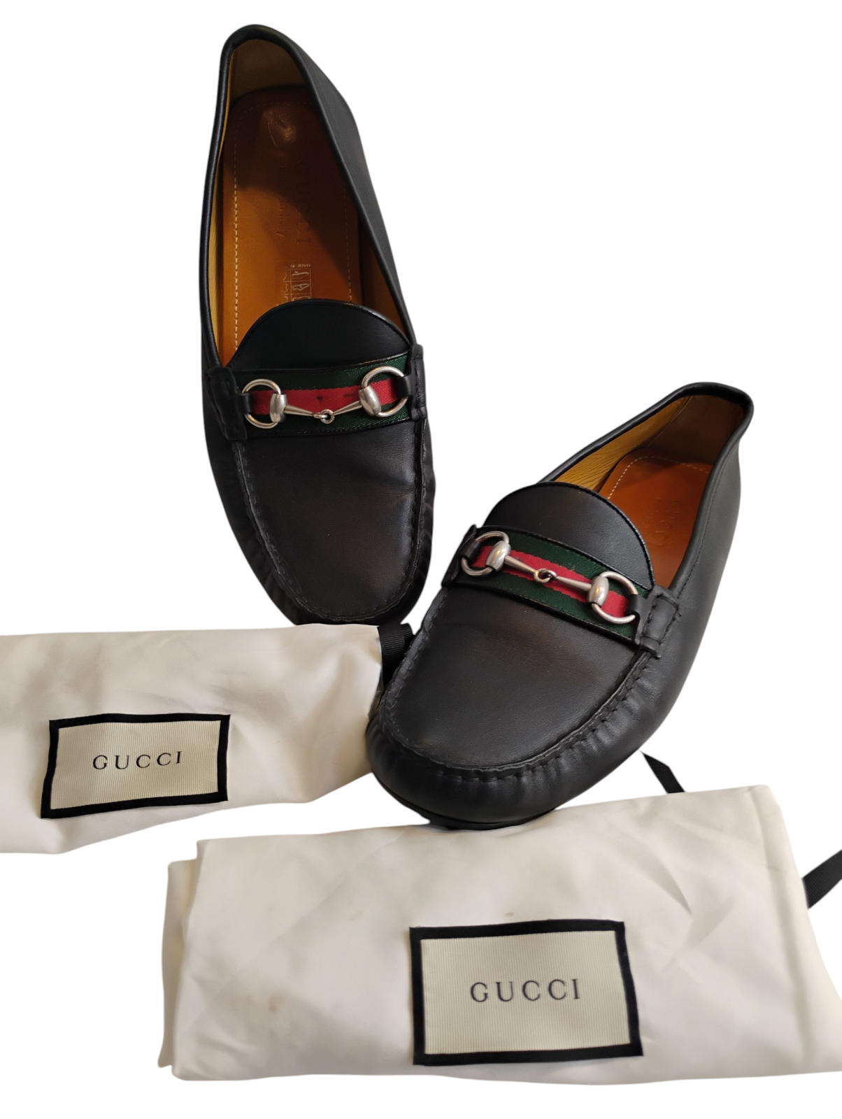 Gucci Horsebit Leather Loafers Web Driver Shoes Size 9.5-image