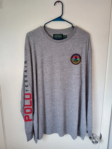 A BATHING APE (BAPE) Polo Ralph Lauren Polo Sportsman Terrain maglietta manica lunga grigia taglia L nuova senza etichette