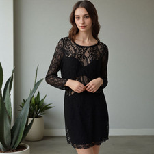 Tobi Womens Large Black Lace Sheer Panel Bodycon Dress Gothic Cocktail Sexy