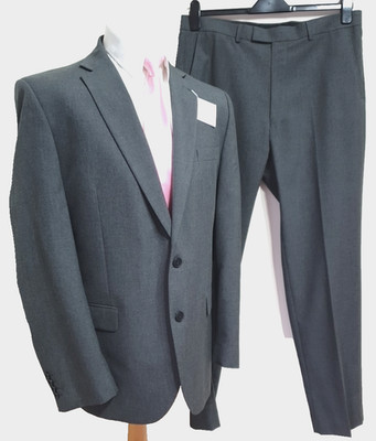 M&S Herren waschbarer 2-teiliger Anzug Ch44''L W36'' L33'' hellgrau Haifischleder Abschlussball