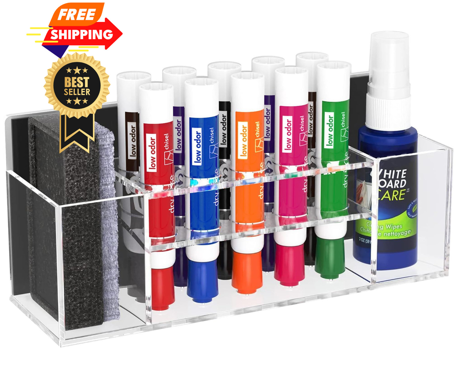 HBlife Acrylic Magnetic Dry Erase Marker Holder for Whiteboard, Large, Clear 