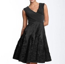 Adrianna Papell Dress 10 Black Pleated Ribbon Cocktail Short Party Occasion