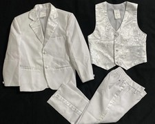 Precious Angels Toddler 3 Pc. White Tuxedo Set, 3T Vest Jacket Pant Wedding Suit