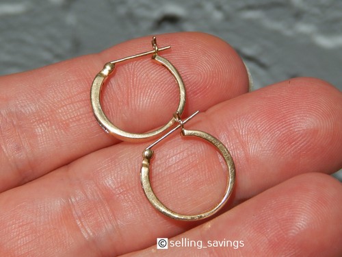14K YELLOW GOLD DIAMOND CHANNEL SET 7/10th INCH LEVERBACK HUGGIE HOOP EARRINGS - Picture 4 of 5