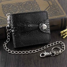Vintage Biker Mens Leather Snap Chain Wallet With Many Card Slots Trucker