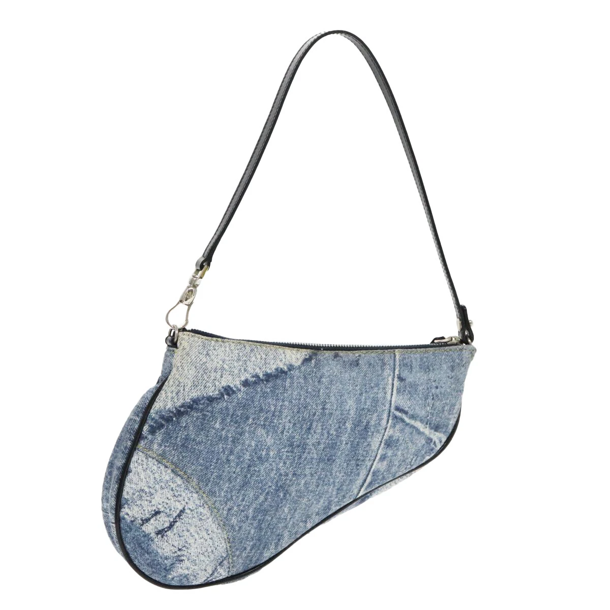 Christian Dior pochette selle accessoire pochette denim bleu argent authentique bs19083