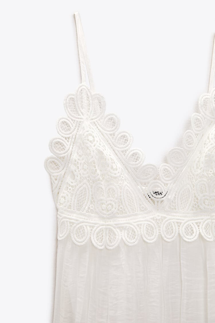 Zara White Guipure Long Dress Size S Small RRP £55.99 image 4