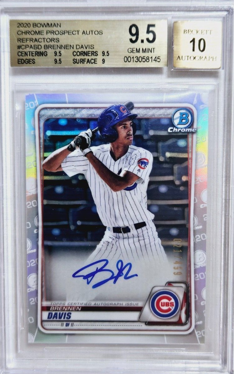 2020 Bowman Chrome Brennen Davis Refractor /499 Rookie Auto RC BGS 9.5/10 Cubs