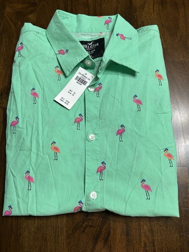 Camicia Hollister Epic Flex Elasticizzata Tessuto Fenicottero Bottoni Taglia Media Nuova con etichette - Foto 2 di 6