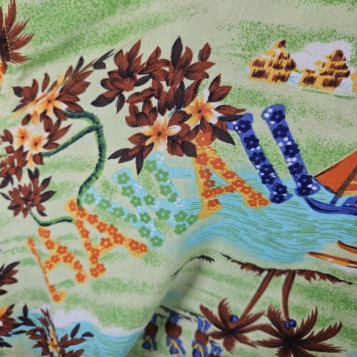 VINTAGE THUMBS UP Hawaiian Mens Camp Shirt Lime Green Sz L Tropical Print Resort - Picture 2 of 13