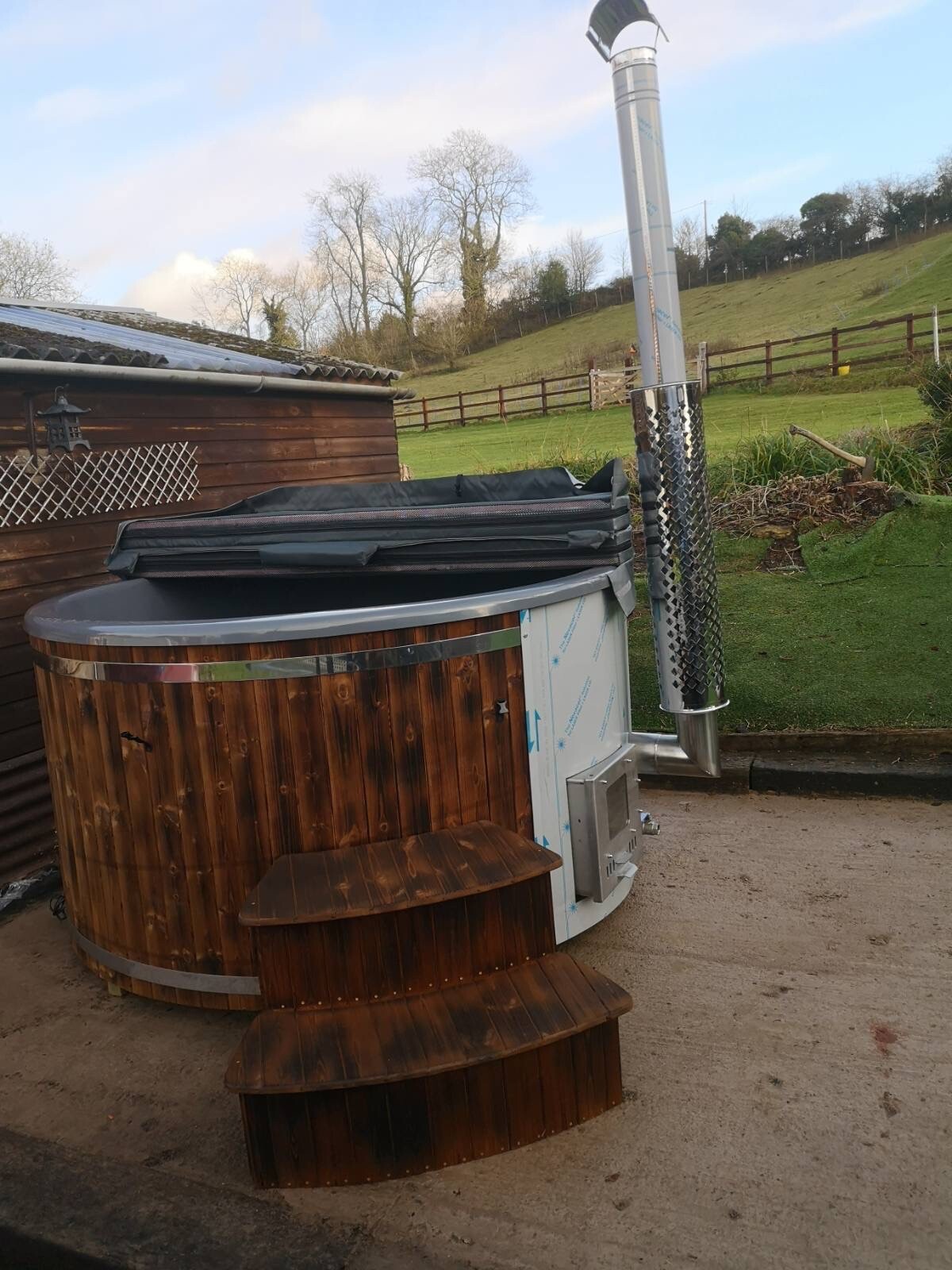 Wood fired thermowood fibreglass Hot tub eBay