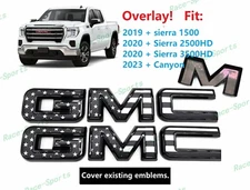 OVERLAY Front Rear Gloss Black USFlag GMC Emblem Sierra15002500HD3500HDCanyon