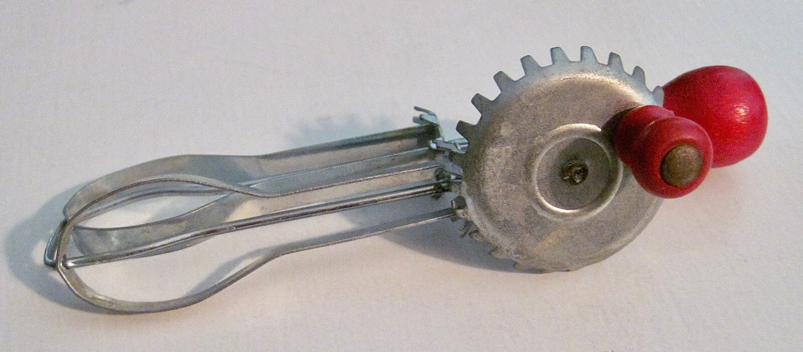 Vintage Mini Kitchen Utensil Toy Egg Beater Hand Mixer Red Wood Handle