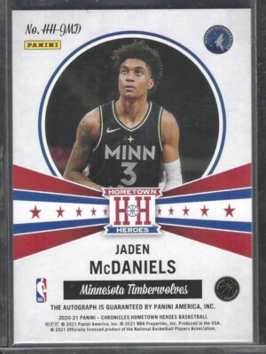 JADEN MCDANIELS 2020-21 PANINI CHRONICLES HOMETOWN HEROES RED AUTO