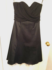 Warehouse Black Party/Cocktail Dress - Size 12 - Silk and Satin Fit & Flare